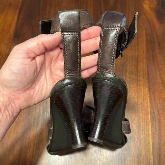 Enzo Angiolini Brown Leather T Strap Heels Pumps Women’s US 8.5M - Picture 6 of 8